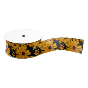 Schwarzes mit Augen Susan-Blumen-Satin-mit Ripsband