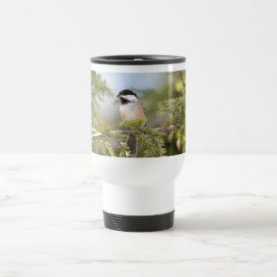 Schwarzes mit einer Kappe bedeckter Chickadee Reisebecher