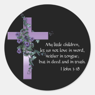 Schwarzes mit lila Kreuz u. lila Blumen Runder Aufkleber