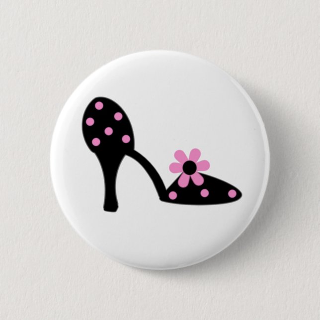 Schwarzes mit rosa Tupfen-Schuh Button (Vorderseite)