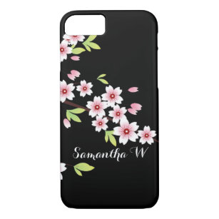 Schwarzes mit rosa und grüner Kirschblüte Case-Mate iPhone Hülle