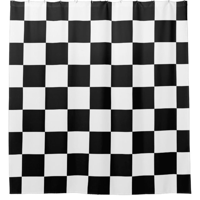 Schwarzes mit weißem Schachbrett Duschvorhang (Vorderseite)