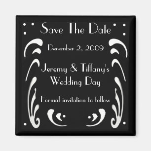 Schwarzes mit weißem Swrils Save the Date Magnete