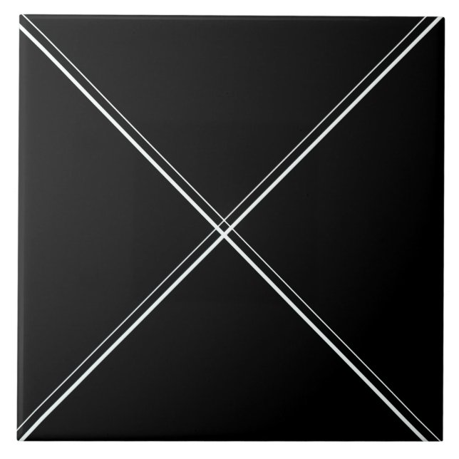Schwarzes mit weißen diagonalen Linien Fliese 6x6 (Vorderseite)