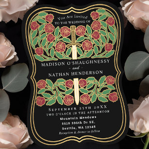 Schwarzes mittelalterliches florales königliches S Einladung