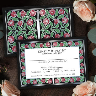 Schwarzes mittelalterliches silbernes florales Sch RSVP Karte