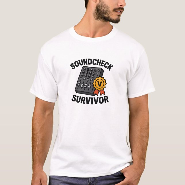 Schwarzes Mixer-Soundcheck-Abzeichen-Design T-Shirt (Vorderseite)