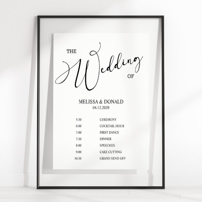 Schwarzes modernes einfaches Hochzeitsprogramm Zei Poster (Von Creator hochgeladen)