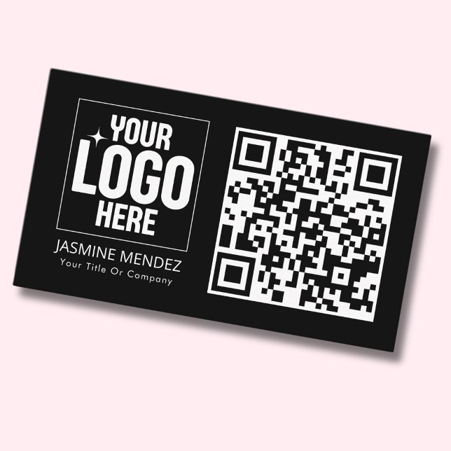 Schwarzes modernes einfaches QR-Code-Logo  Visitenkarte (Von Creator hochgeladen)