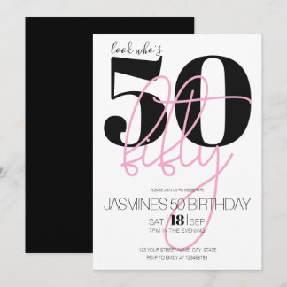 Schwarzes Modernes Elegantes Rosa-Erröten 50. Gebu Einladung