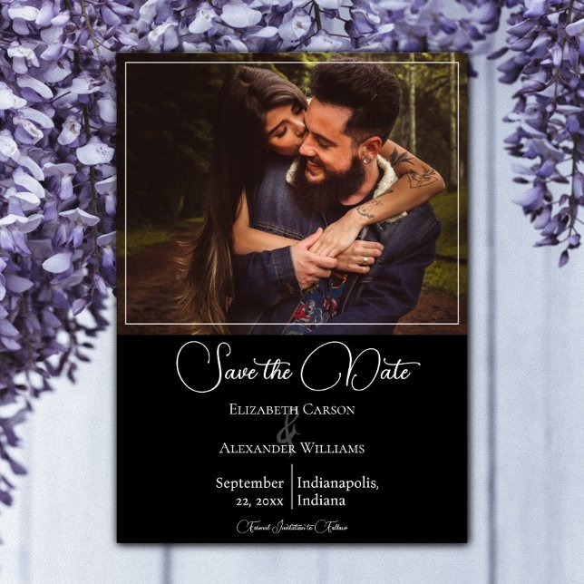 Schwarzes modernes Foto Save the Date (Black Modern Photo Save the Date)