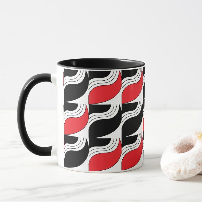 Schwarzes, modernes geometrisches Muster Tasse (Mit Donut)