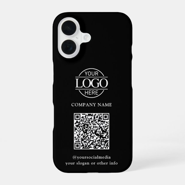 Schwarzes modernes Geschäftslogo & QR-Code-Promoti iPhone 16 Hülle (Rückseite)