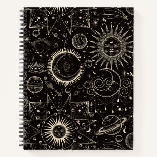 Schwarzes modernes Minimal Illustratives Universum Notizbuch