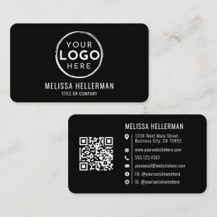 Schwarzes modernes minimalistisches QR-Code-Profi- Visitenkarte