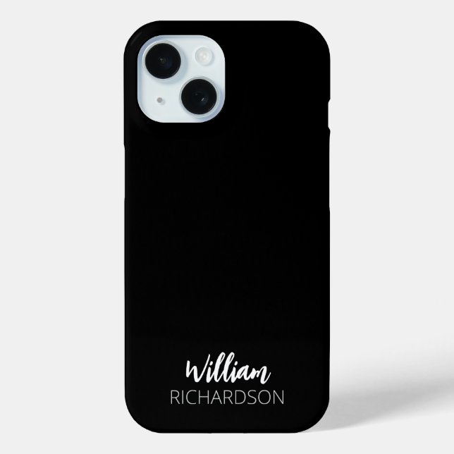 Schwarzes modernes Monogramm-Schrift-Name Case-Mate iPhone Hülle (Rückseite)