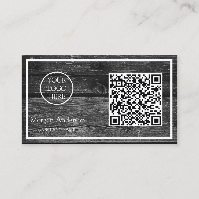 Schwarzes modernes professionelles QR-Code-Geschäf Visitenkarte (Vorderseite)