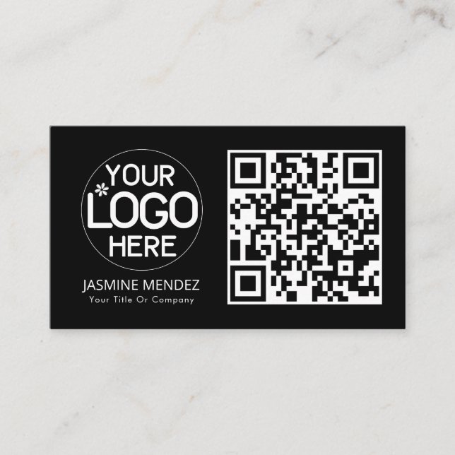 Schwarzes modernes QR-Code-Logo  Visitenkarte (Vorderseite)