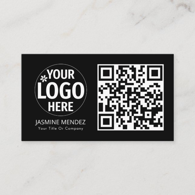 Schwarzes modernes QR-Code-Logo  Visitenkarte (Vorderseite)