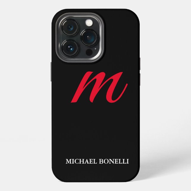 Schwarzes modernes rotes Monogramm professionell iPhone Hülle (Hinten)