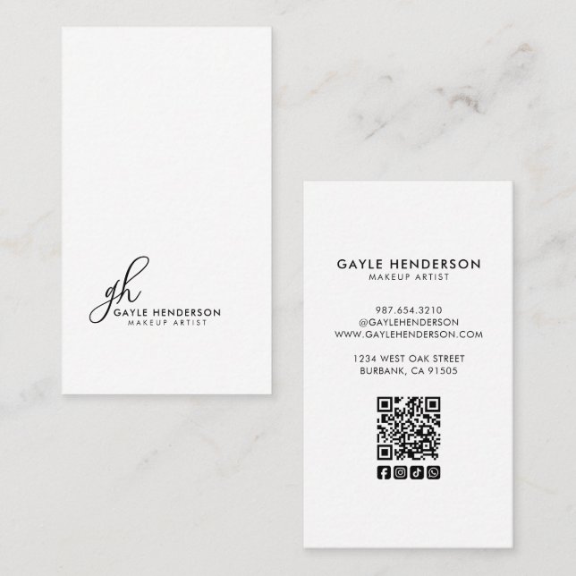 Schwarzes modernes Schriftlogo QR-Code Monogramm M Visitenkarte (Vorne/Hinten)