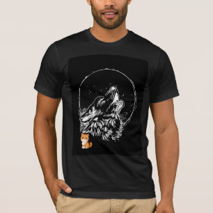 Schwarzes Mond- und Wolf-T-Shirt-Design T-Shirt