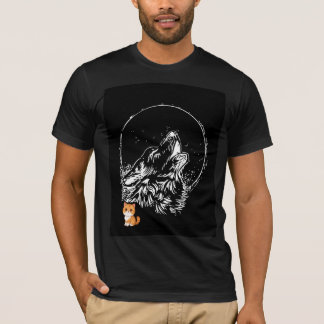Schwarzes Mond- und Wolf-T-Shirt-Design T-Shirt