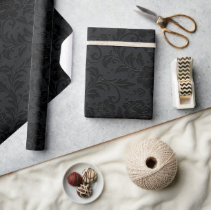 Schwarzes monochromes Vintage-Damaskmuster Geschenkpapier