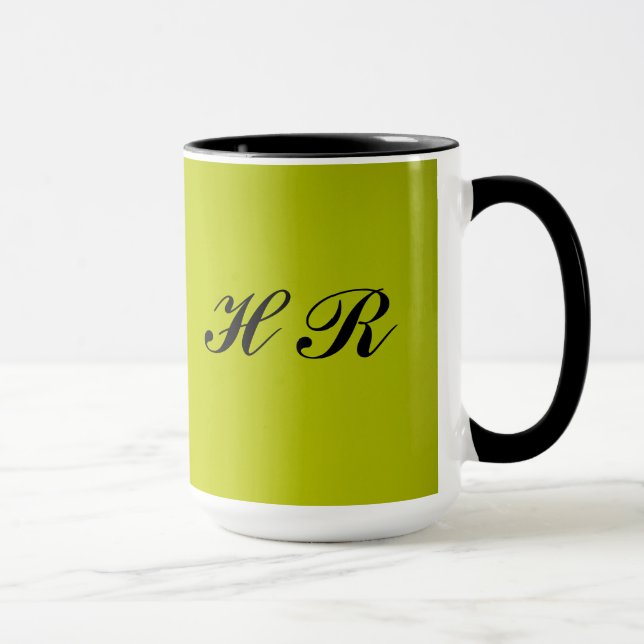 Schwarzes Monogramm auf Grün Tasse (Rechts)