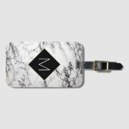 Schwarzes Monogramm auf Imitaten aus weißem Marmor Gepäckanhänger