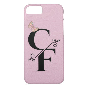 Schwarzes Monogramm auf rosa geprägtem Hintergrund Case-Mate iPhone Hülle