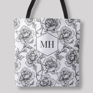 Schwarzes Monogramm Botanische Blumen Elegante Blü