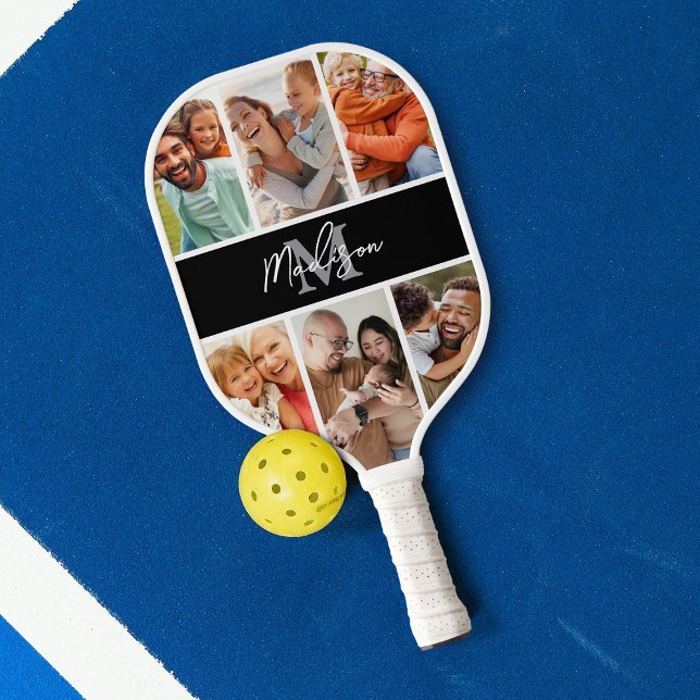Schwarzes Monogramm für die Fotolollage Pickleball Schläger (Von Creator hochgeladen)