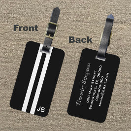 Schwarzes Monogramm Gepäckstück mit weißen Streife Gepäckanhänger