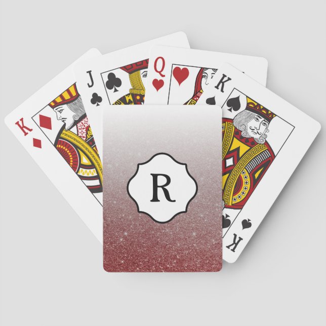 Schwarzes Monogramm, glatter Kupfer-Glitzer Ombre Spielkarten (Rückseite)