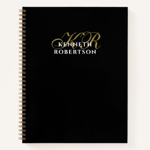 Schwarzes Monogramm Gold Weiß Minimalistisch Elega Notizbuch