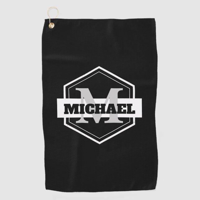 Schwarzes Monogramm Golfhandtuch (Vorderseite)