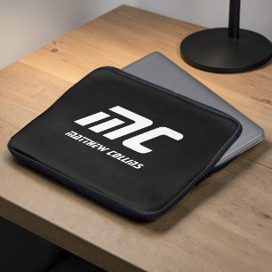 Schwarzes Monogramm minimalistischer Name Weißer T Laptopschutzhülle