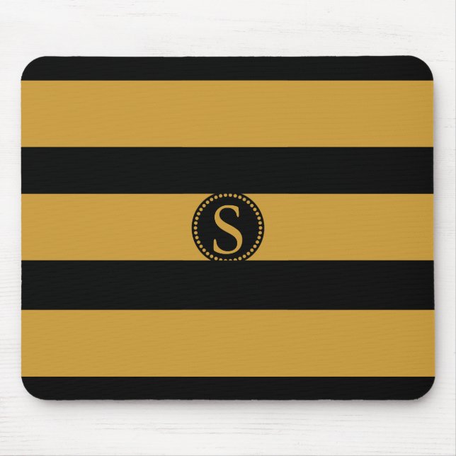 Schwarzes Monogramm mit goldenen Streifen Mousepad (Vorne)