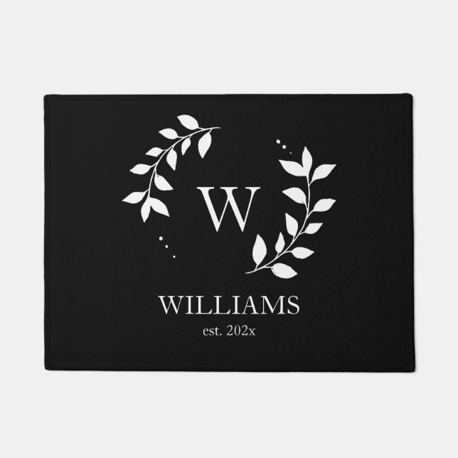 Schwarzes Monogramm Modern Simple Custom Initial Fußmatte (Vorderseite)