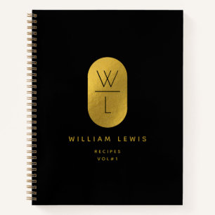 Schwarzes Monogramm Modernes Minimalistisches Reze Notizbuch