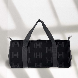 Schwarzes Monogramm Muster, moderne Mit Monogramm Duffle Bag