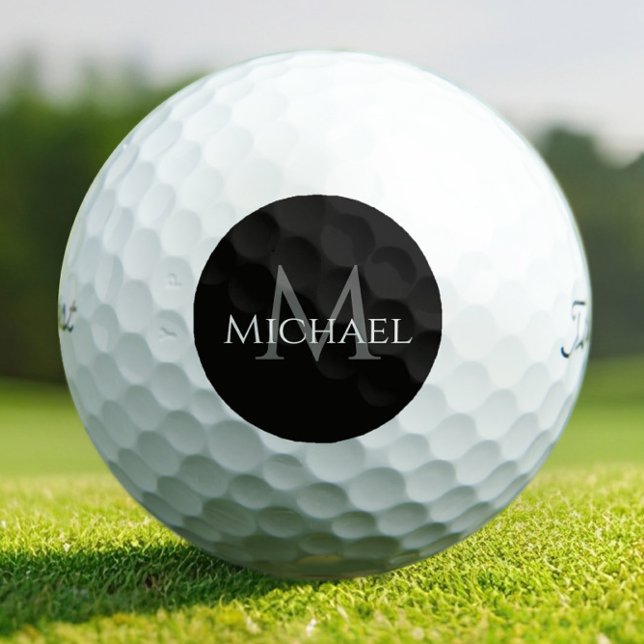 Schwarzes Monogramm Name Anfangsbuchstabe Benutzer Golfball (Custom Monogram Black & Gray Golf Balls – Elegant Initial & Name Design for Stylish Play)