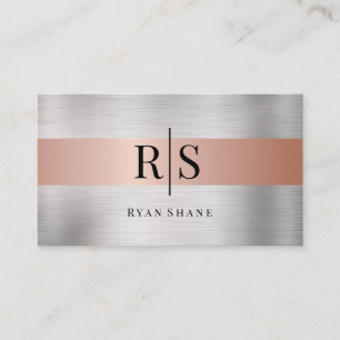 Schwarzes Monogramm & Name, gebürstetes Silber & R Visitenkarte