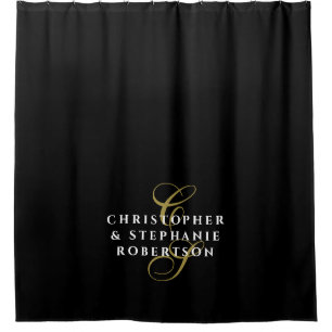 Schwarzes Monogramm Paar Gold Weiß Minimalist Chic Duschvorhang