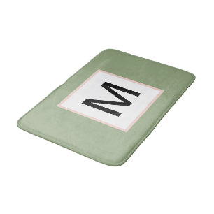 Schwarzes Monogramm Salbeigrün und Rosé Badematte