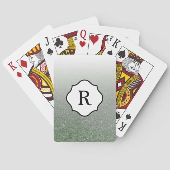 Schwarzes Monogramm, Schwarz-Meer-Grün-Glitzer Omb Spielkarten (Rückseite)