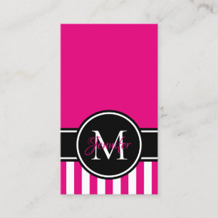 Schwarzes Monogramm, schwarz, rosa, Streifen Visitenkarte