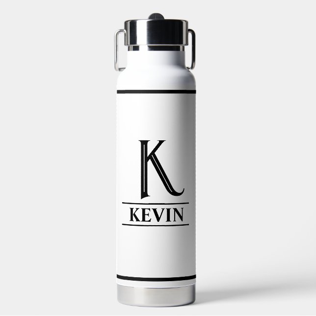 Schwarzes Monogramm  Trinkflasche (Vorderseite)