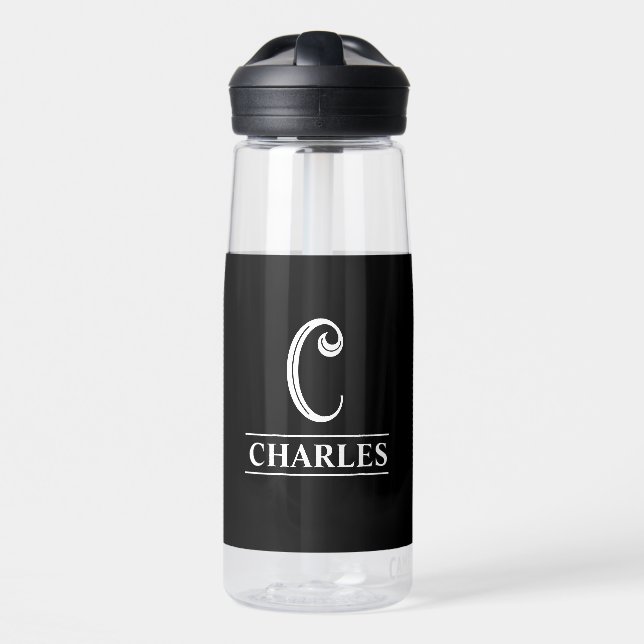 Schwarzes Monogramm  Trinkflasche (Vorne)